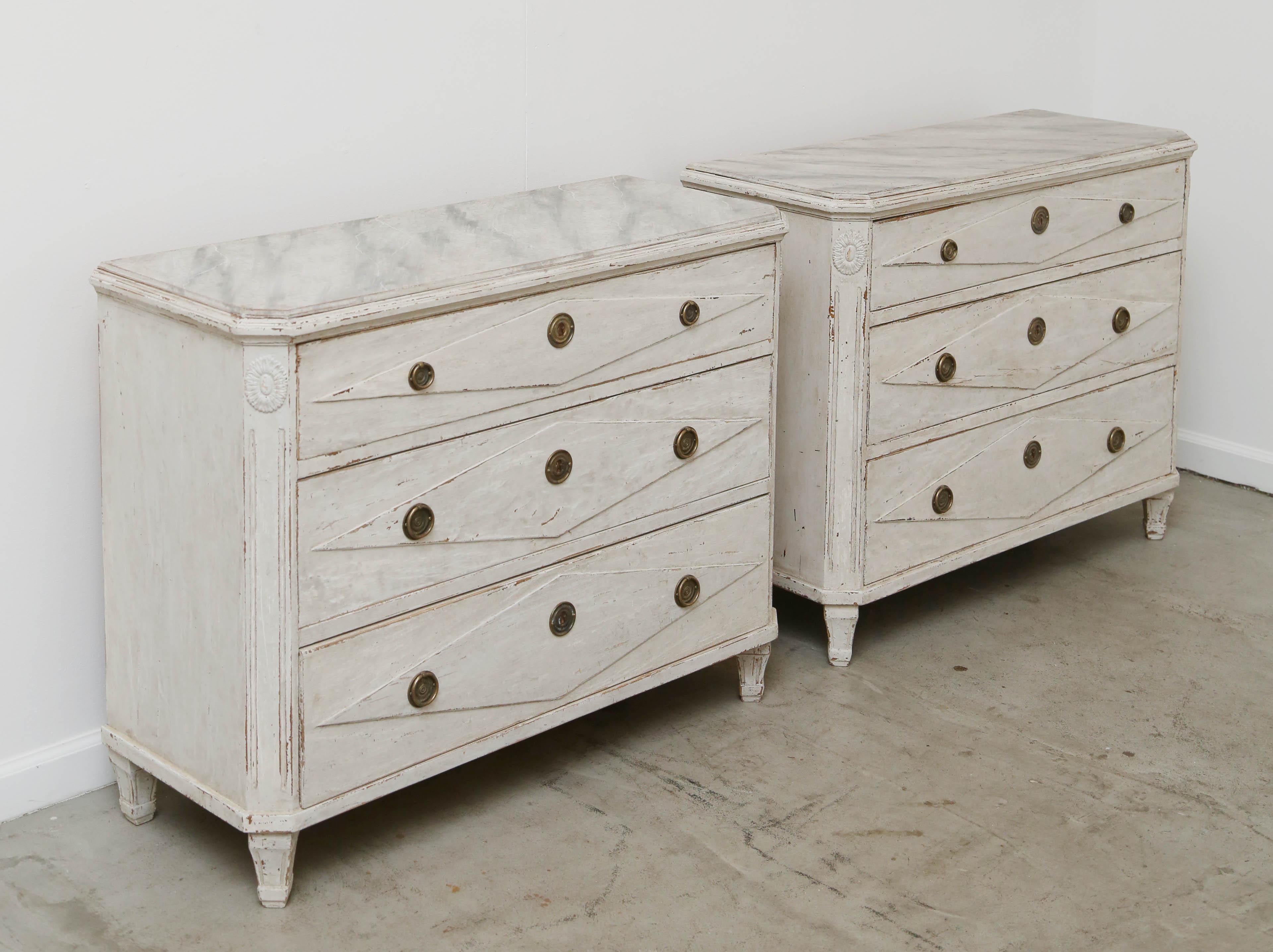 Wood Large Pair of Antique Swedish Gustavian Style Painted Chests, 19th Century
