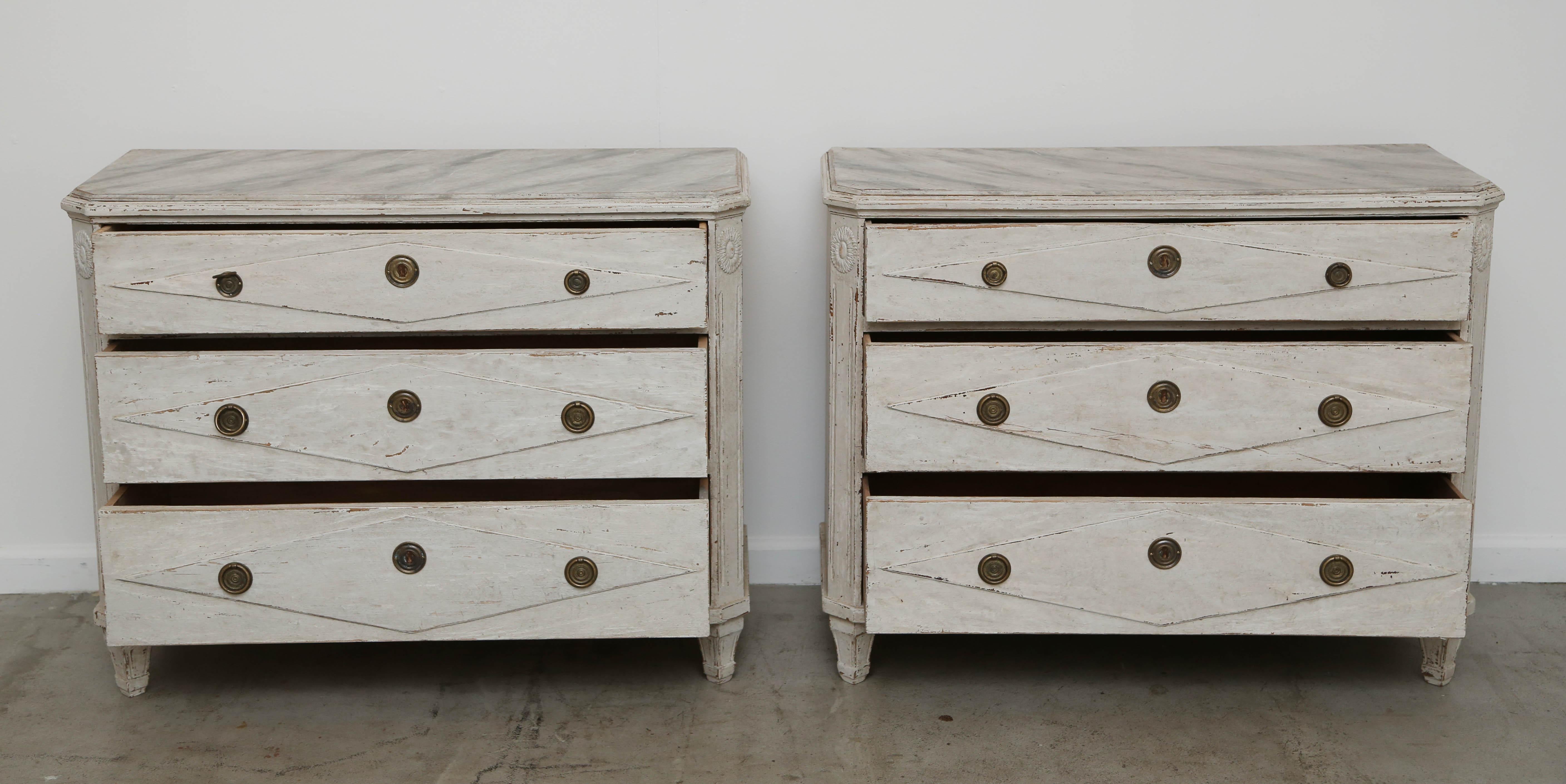 Large Pair of Antique Swedish Gustavian Style Painted Chests, 19th Century 5