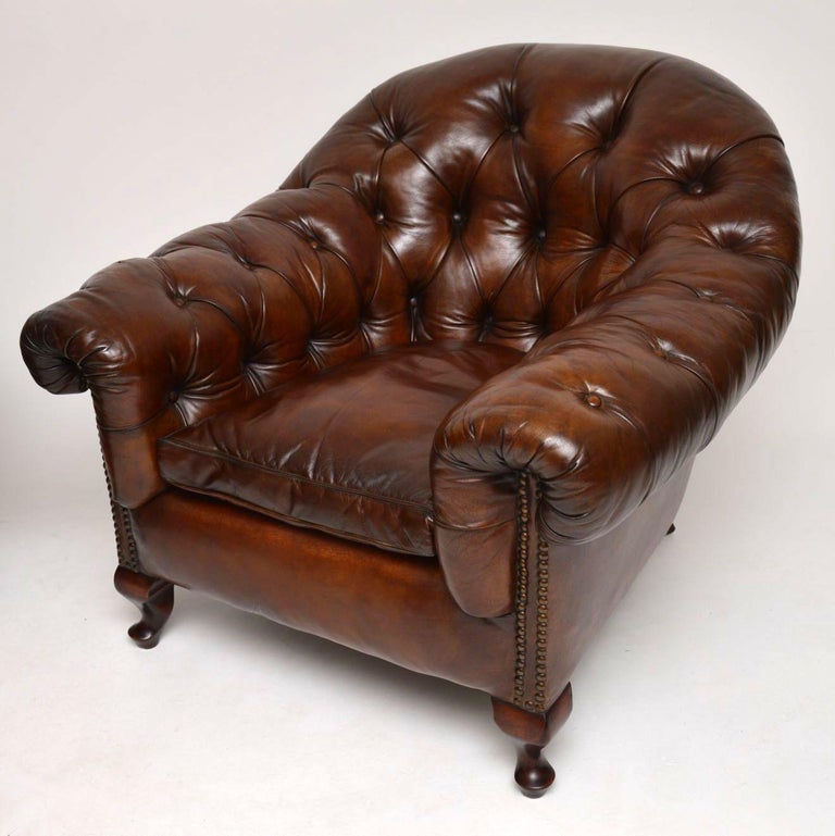 Large Pair of Antique Swedish Leather Armchairs at 1stDibs