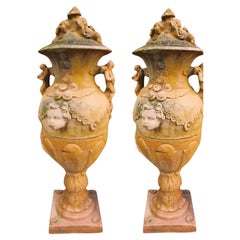 Gran Pareja de Jarrones Antiguos de Terracota Toscana - 170 cm