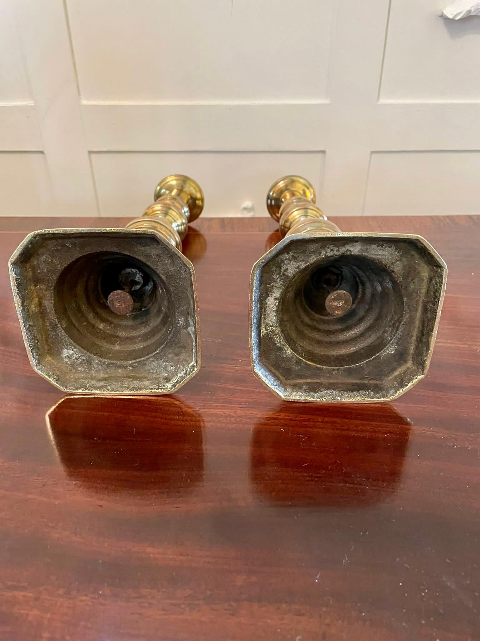 European Large Pair of Antique Victorian Brass Candlesticks