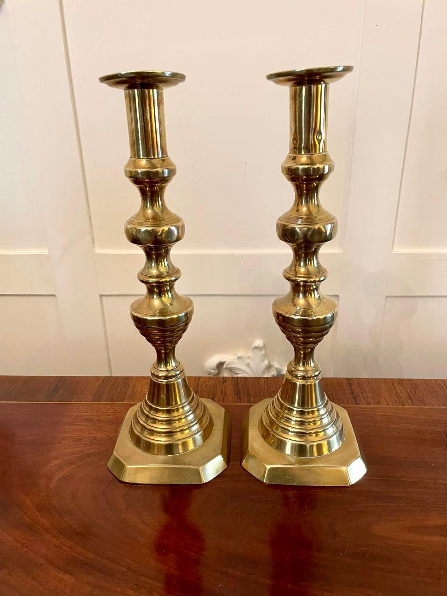 Large Pair of Antique Victorian Brass Candlesticks In Good Condition In Suffolk, GB