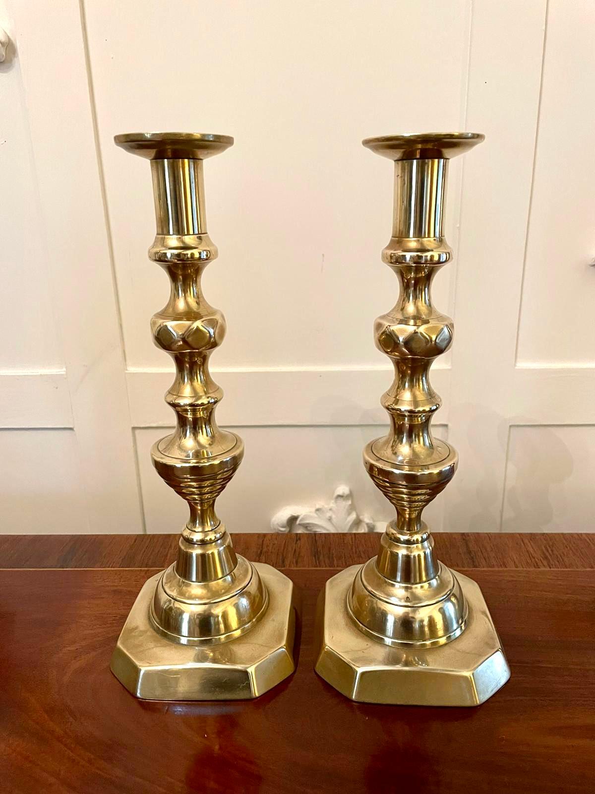 Large Pair of Antique Victorian Brass Candlesticks 1