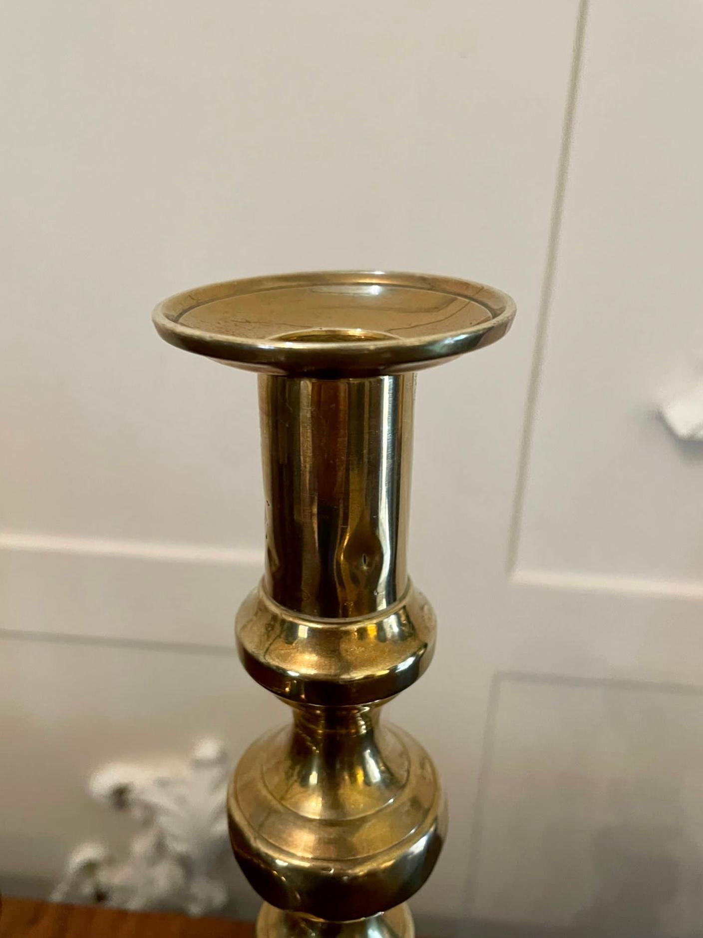 Large Pair of Antique Victorian Brass Candlesticks 2