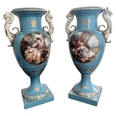 Large pair of antique Victorian continental quality porcelain vases