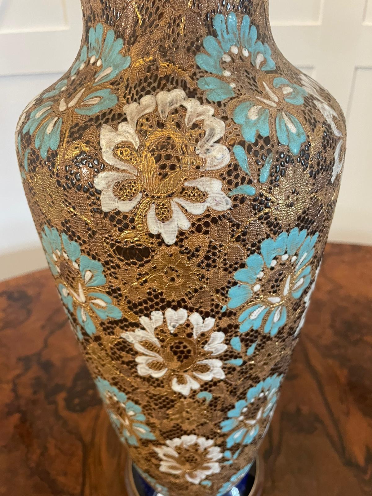 Late 19th Century Large Pair of Antique Victorian Lambeth Doulton Vases