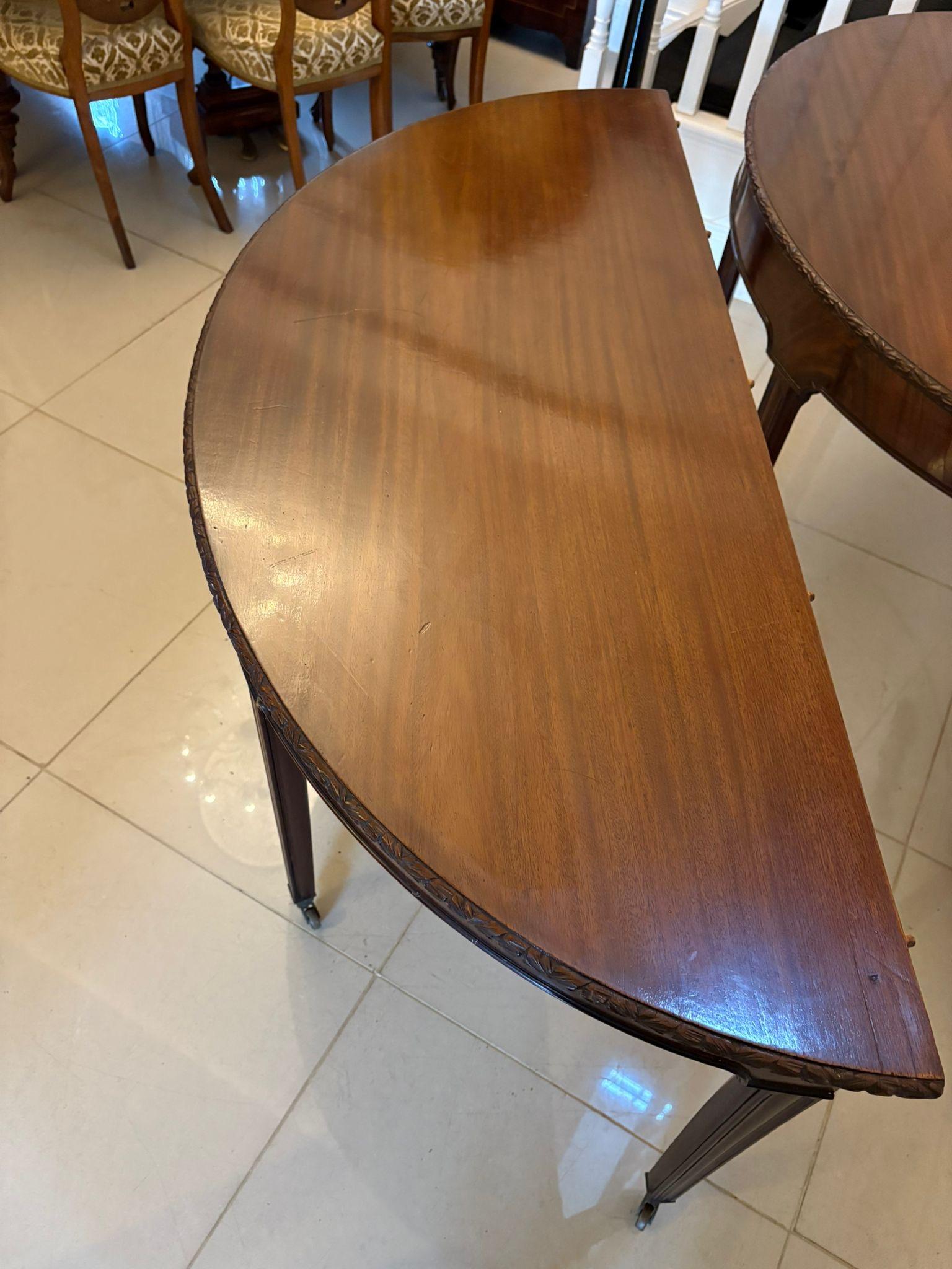 Large Pair of Antique Victorian Mahogany Demilune Console Tables For Sale 6