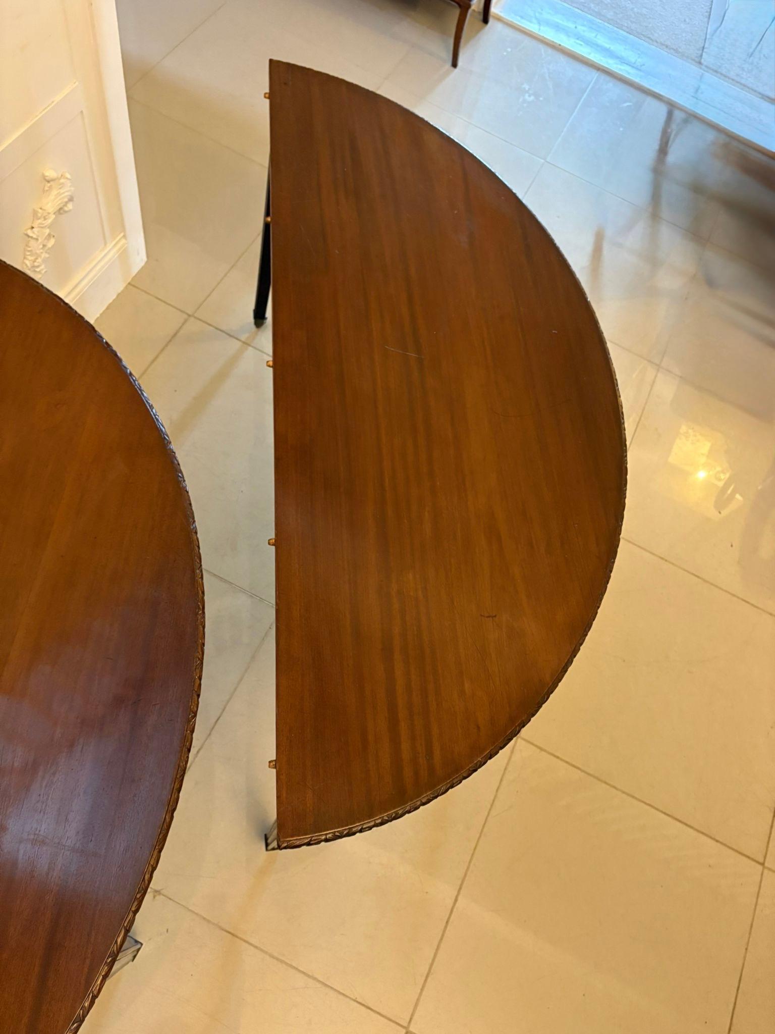 Large Pair of Antique Victorian Mahogany Demilune Console Tables For Sale 8