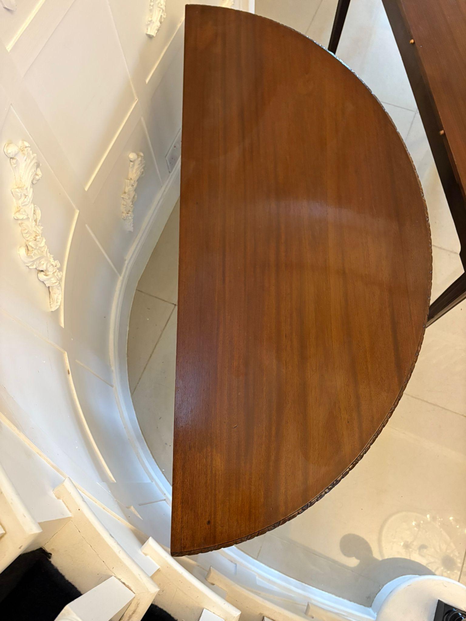 Large Pair of Antique Victorian Mahogany Demilune Console Tables For Sale 9