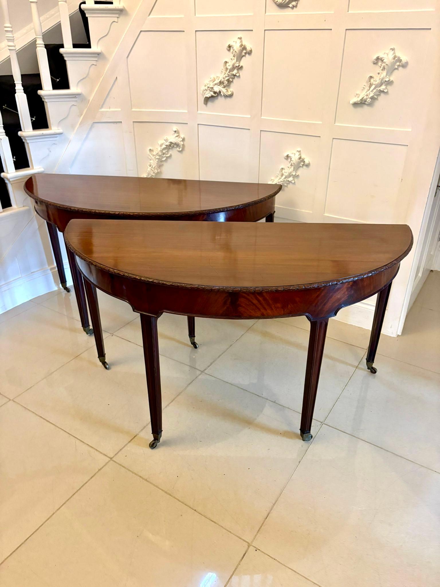 Large Pair of Antique Victorian Mahogany Demilune Console Tables For Sale 10