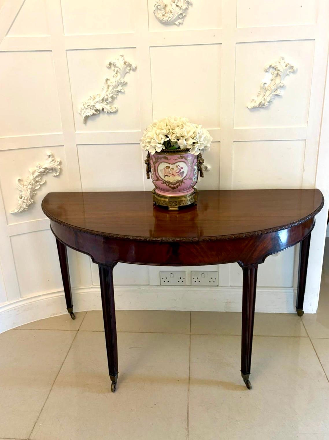 Large Pair of Antique Victorian Mahogany Demilune Console Tables In Good Condition For Sale In Suffolk, GB