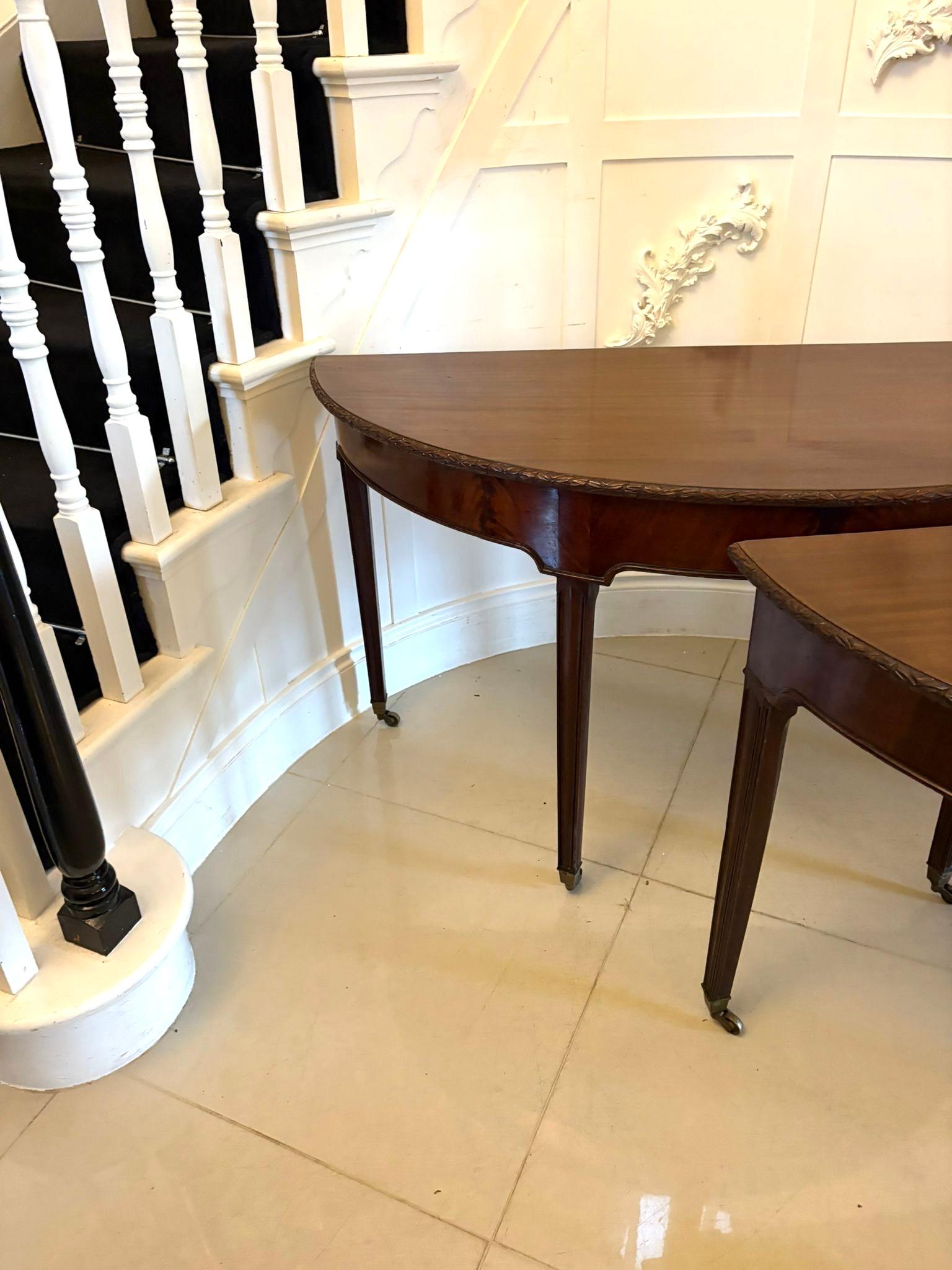 Large Pair of Antique Victorian Mahogany Demilune Console Tables For Sale 1