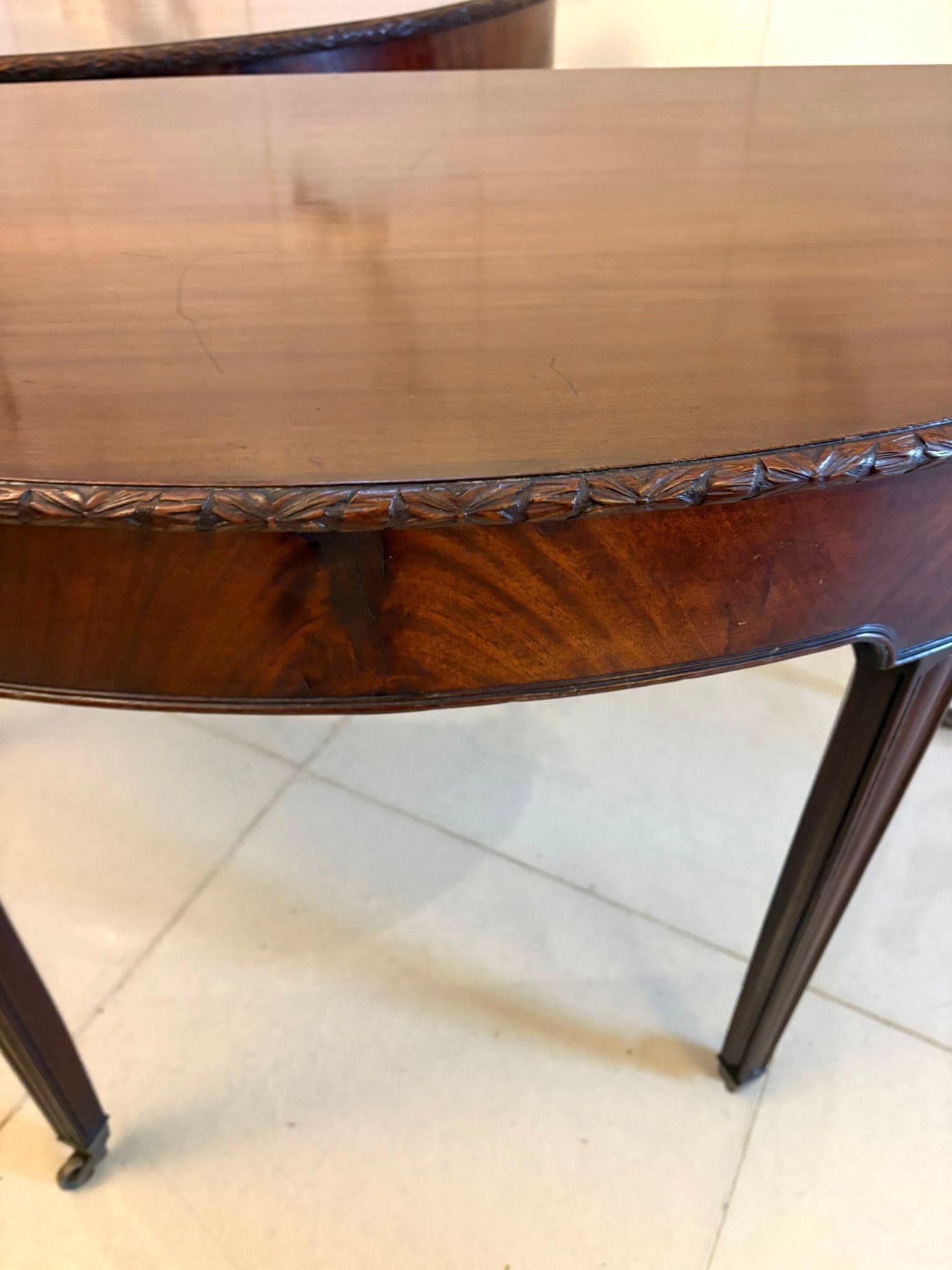 Large Pair of Antique Victorian Mahogany Demilune Console Tables For Sale 4