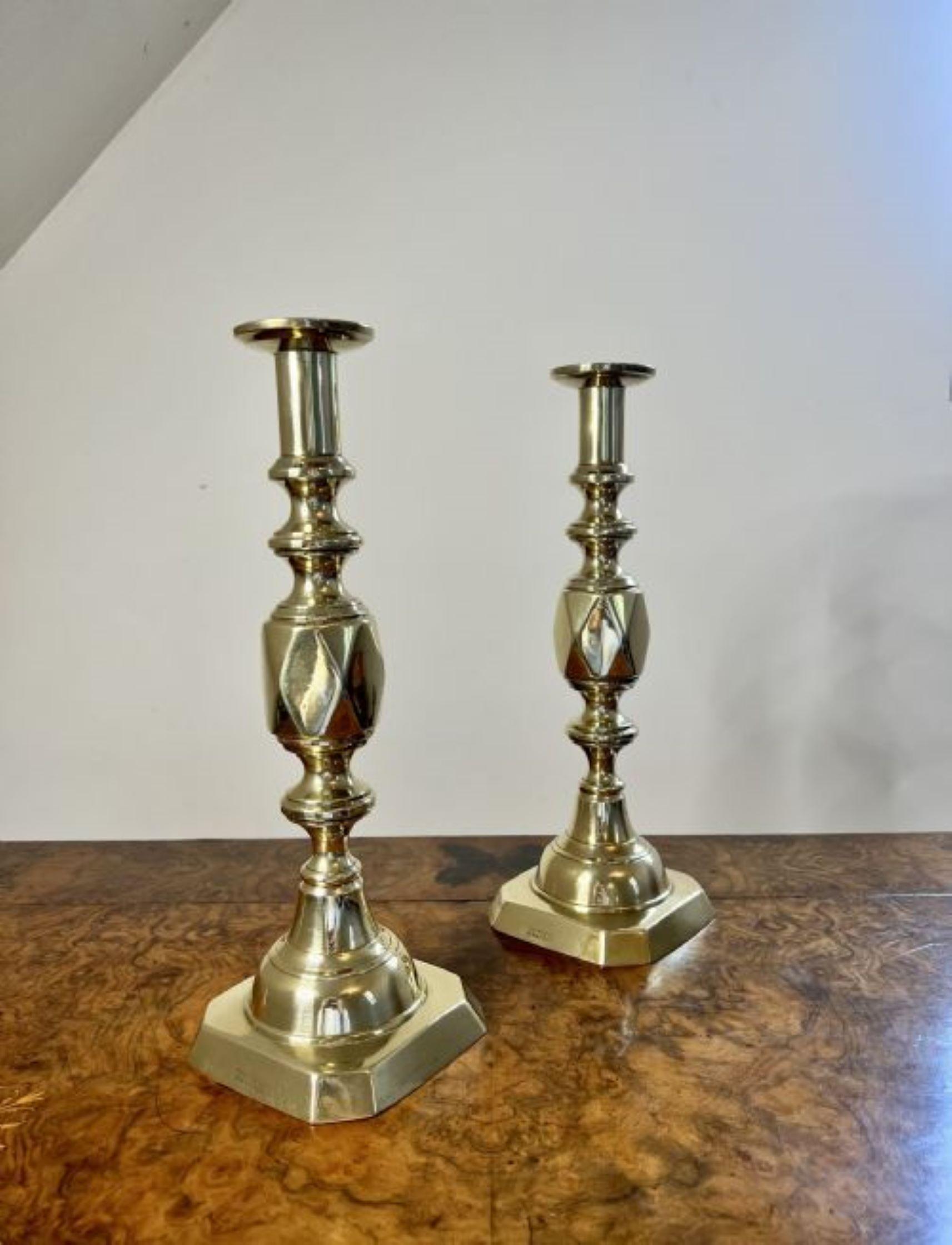 Brass Large pair of antique Victorian quality brass ace of diamonds candlesticks  For Sale
