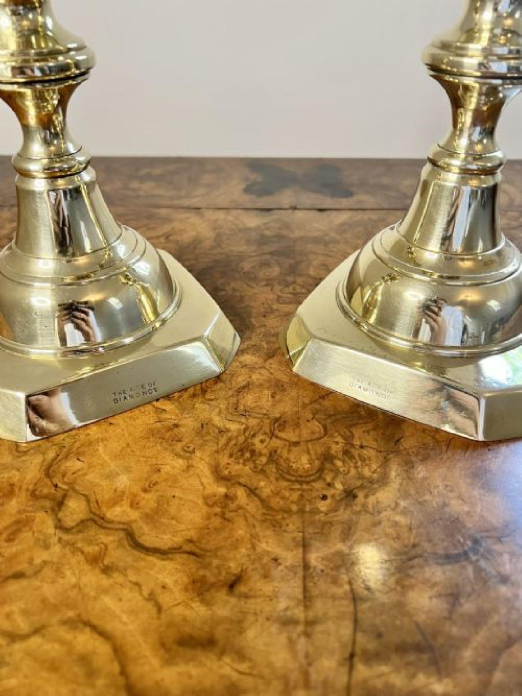 Large pair of antique Victorian quality brass ace of diamonds candlesticks  For Sale 1
