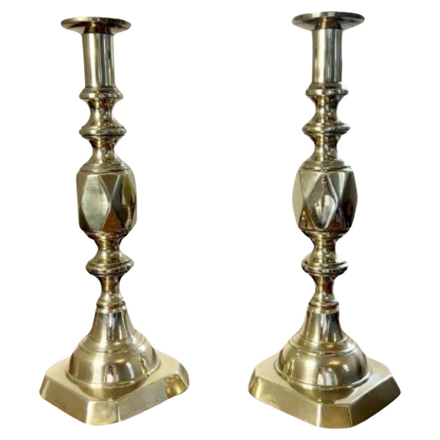 Large pair of antique Victorian quality brass ace of diamonds candlesticks 