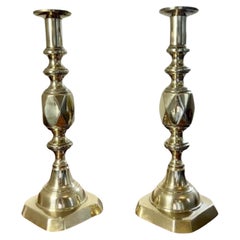 Large pair of antique Victorian quality brass ace of diamonds candlesticks
