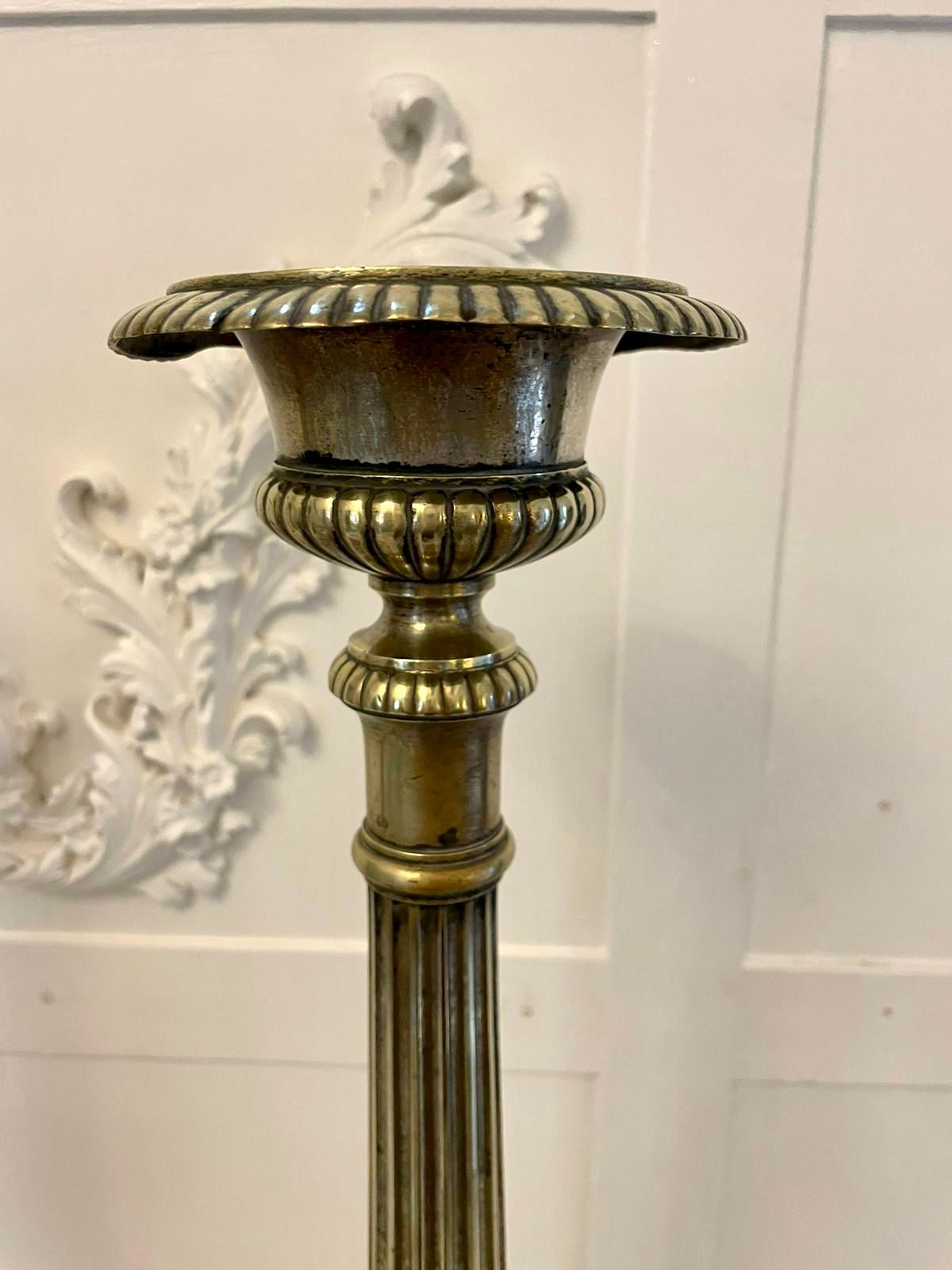 Large Pair of Antique Victorian Quality Brass Candlesticks For Sale 5