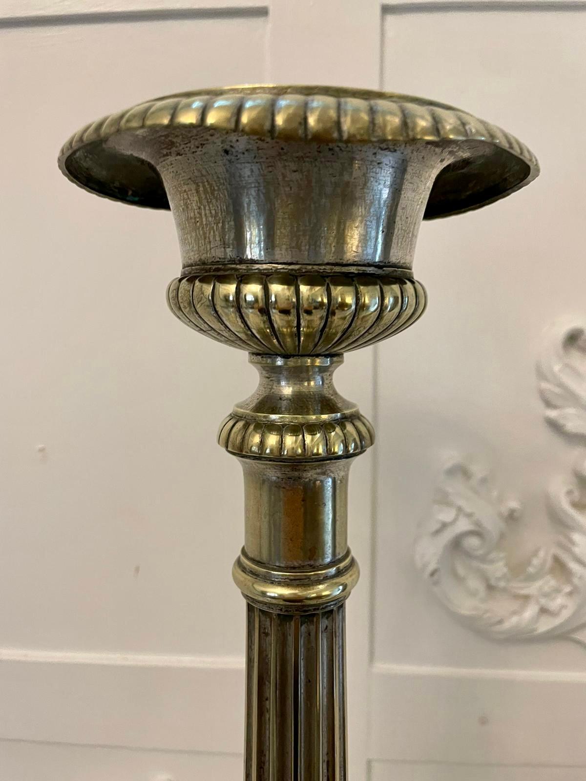 Large Pair of Antique Victorian Quality Brass Candlesticks For Sale 14