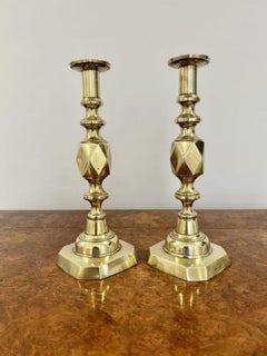 Large pair of antique Victorian quality brass candlesticks king of diamonds