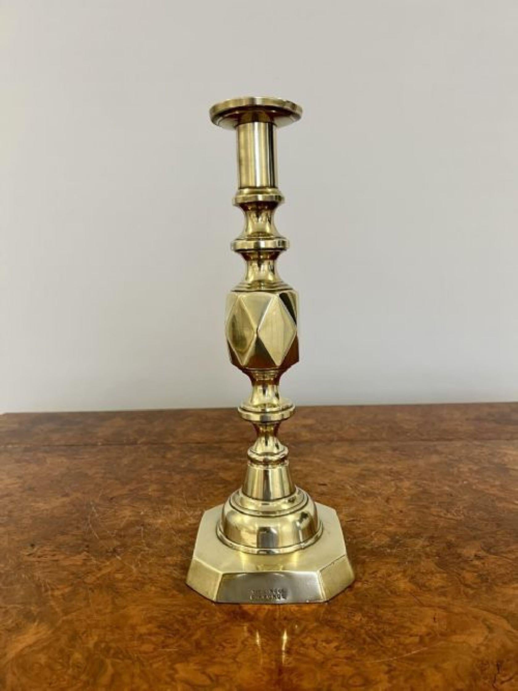 19th Century Large pair of antique Victorian quality brass candlesticks king of diamonds For Sale