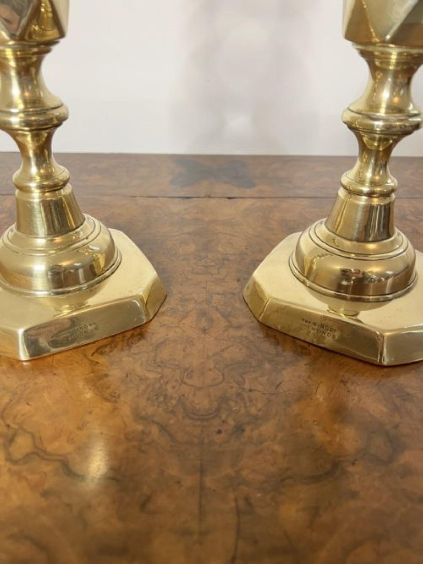 Brass Large pair of antique Victorian quality brass candlesticks king of diamonds For Sale