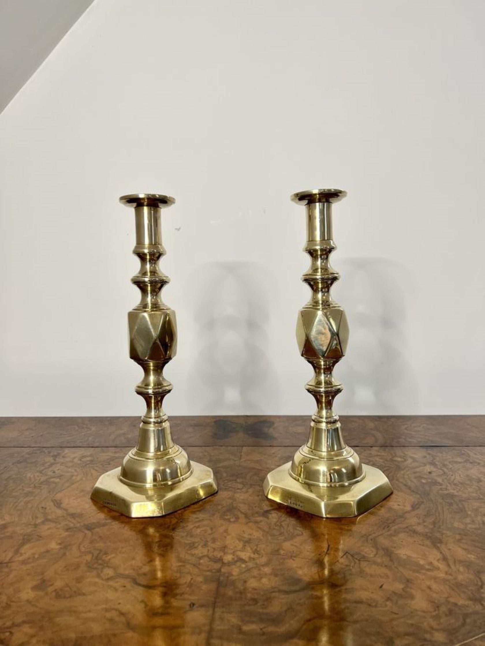 Brass Large pair of antique Victorian quality brass candlesticks queen of diamonds For Sale
