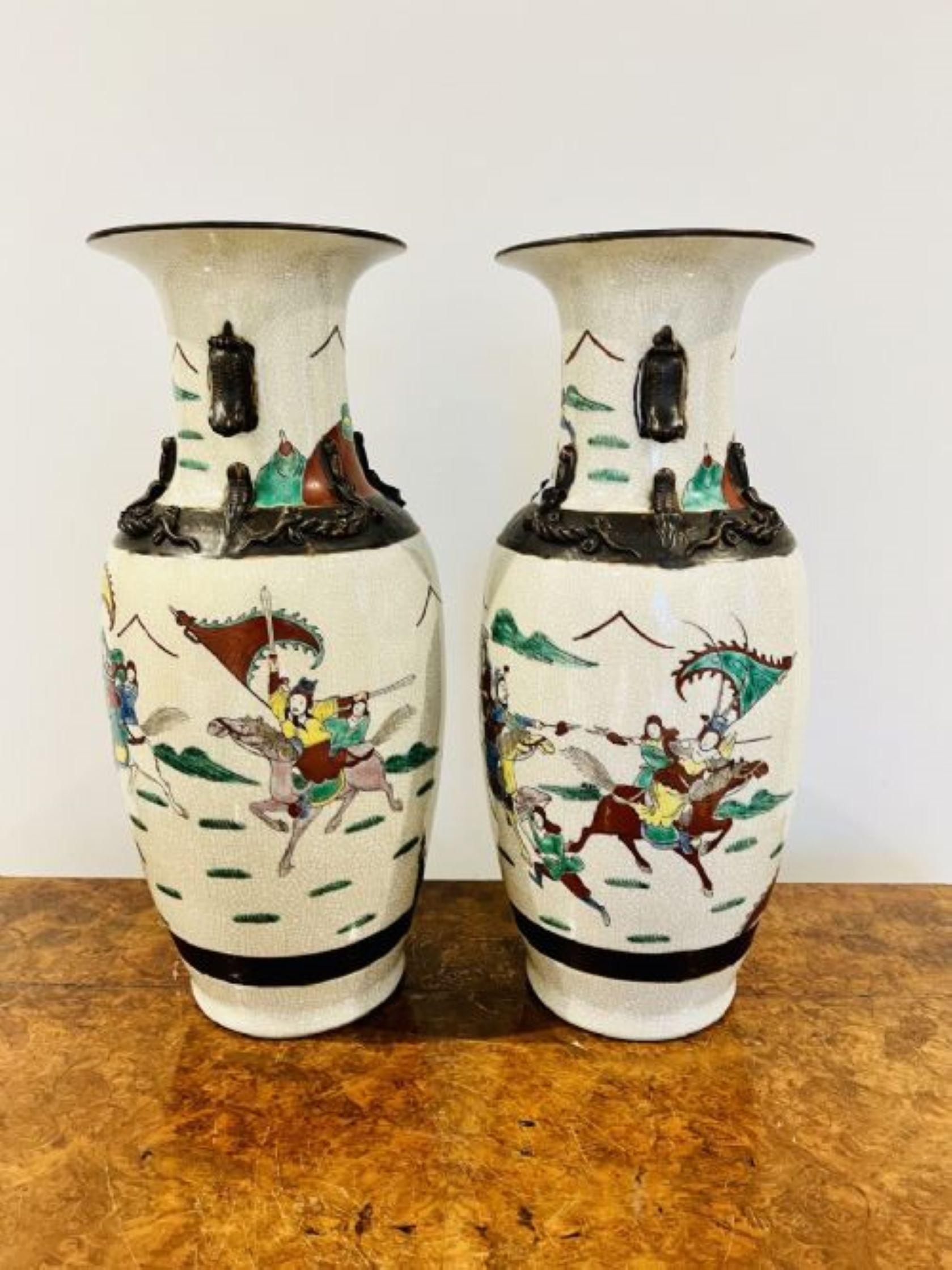 19th Century Large pair of antique Victorian quality Chinese cracked glazed vases  For Sale