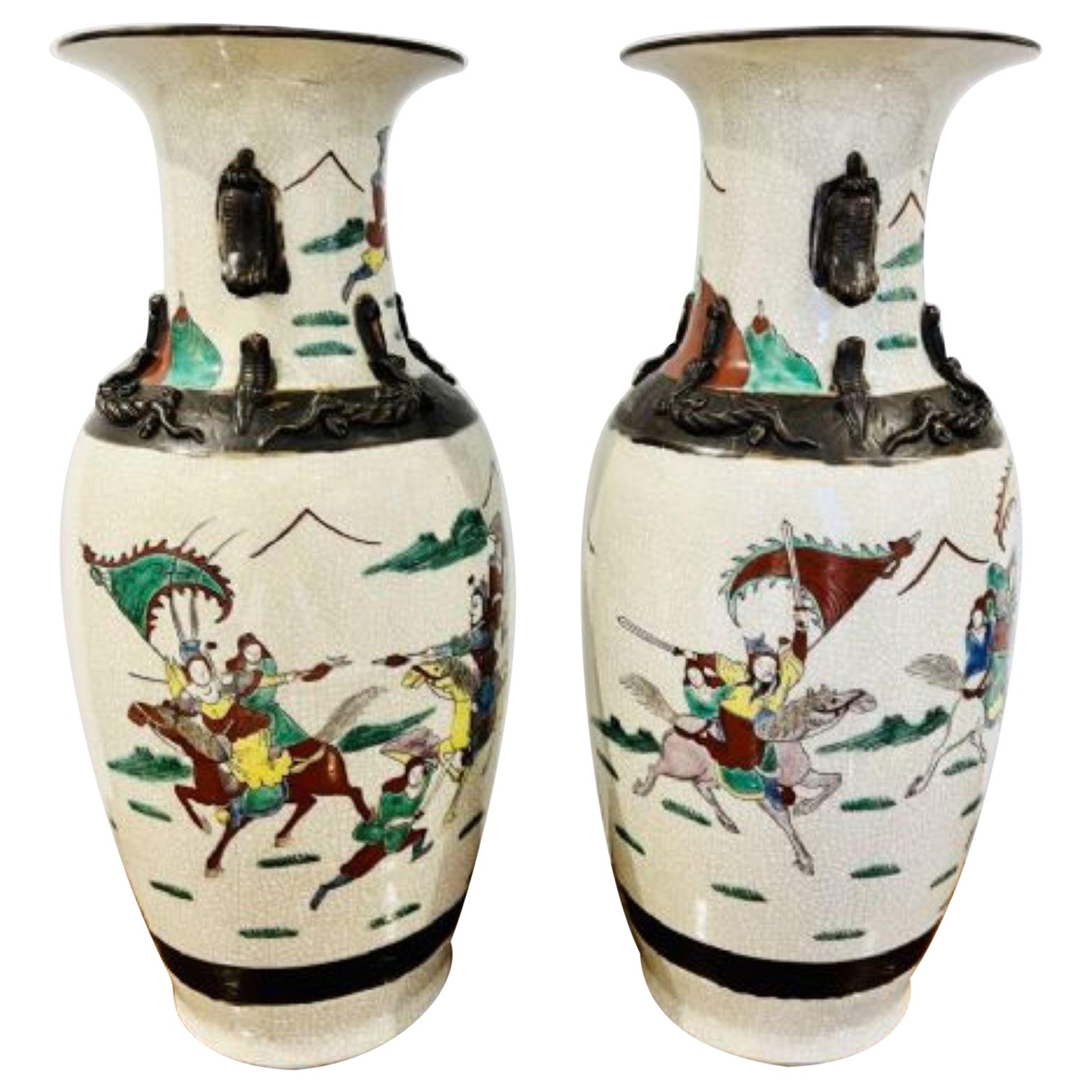 Large pair of antique Victorian quality Chinese cracked glazed vases