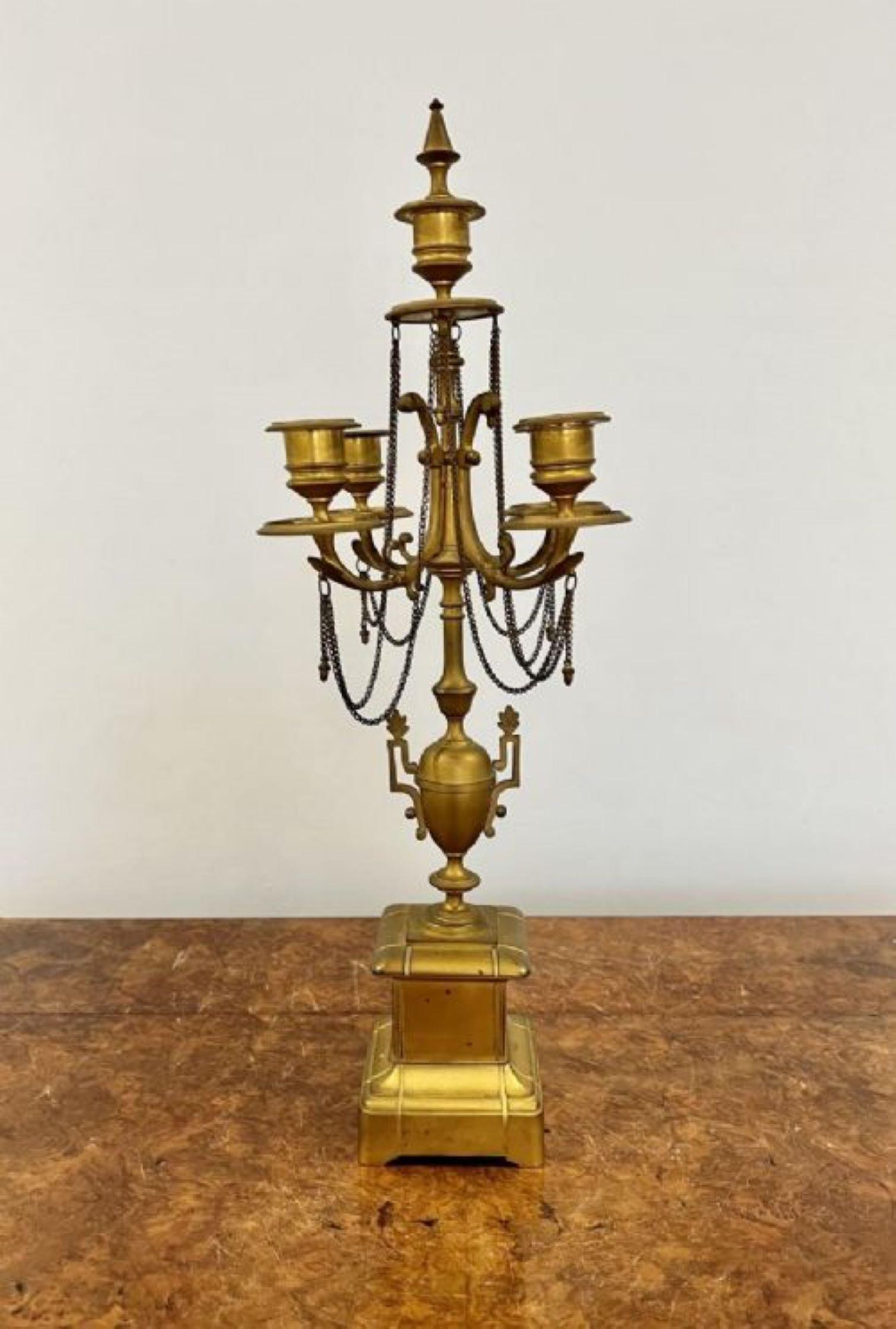 19th Century Large pair of antique Victorian quality gilded brass candelabras For Sale