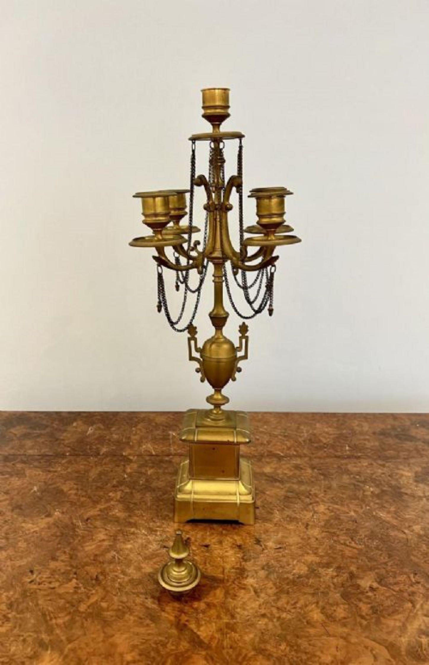 Brass Large pair of antique Victorian quality gilded brass candelabras For Sale