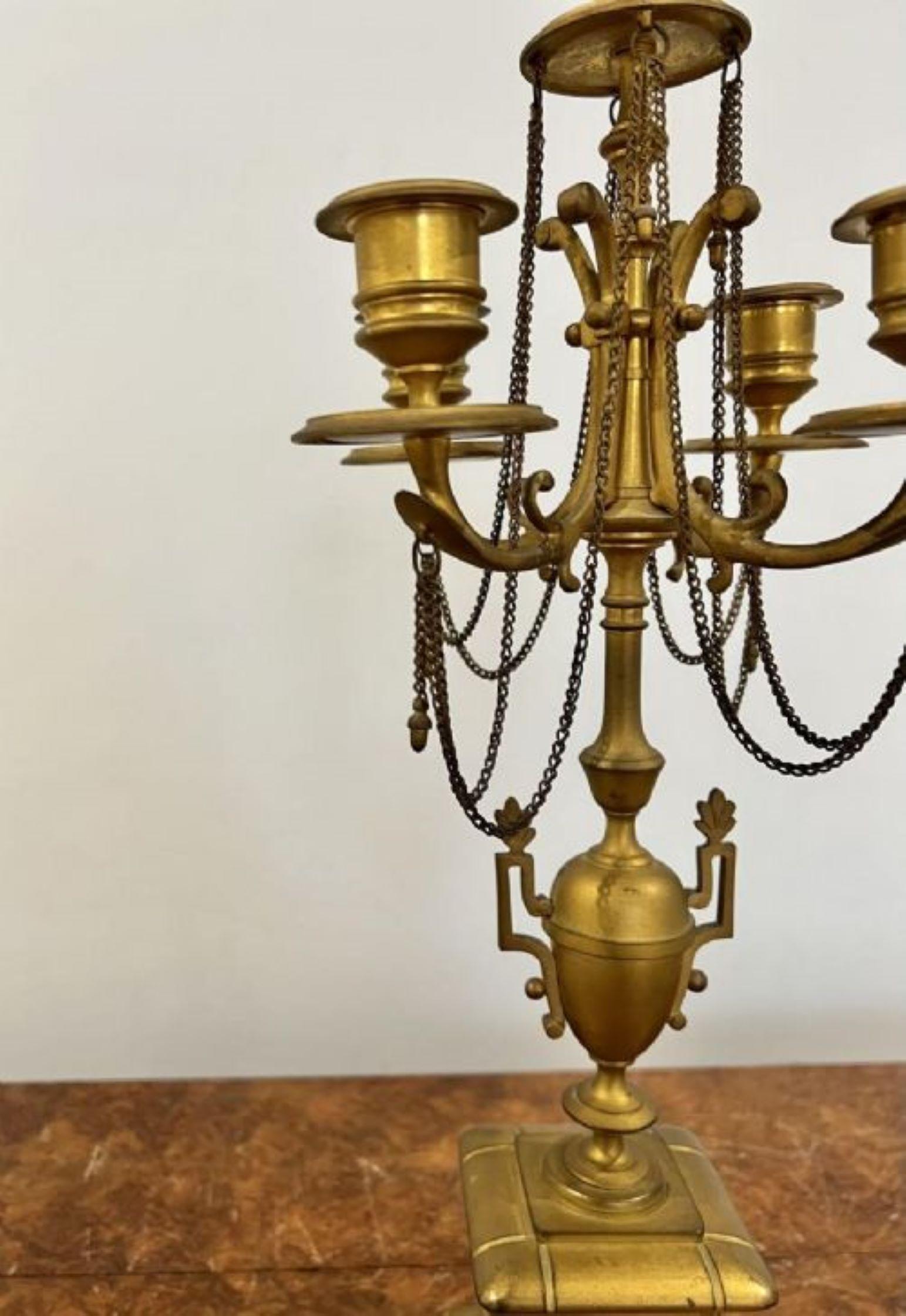 Large pair of antique Victorian quality gilded brass candelabras For Sale 1