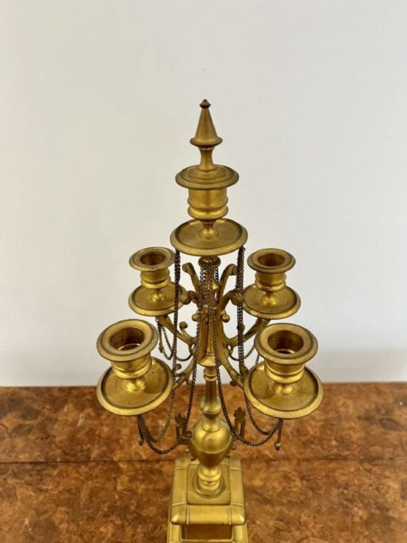 Large pair of antique Victorian quality gilded brass candelabras For Sale 2