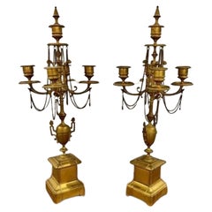 Large pair of antique Victorian quality gilded brass candelabras