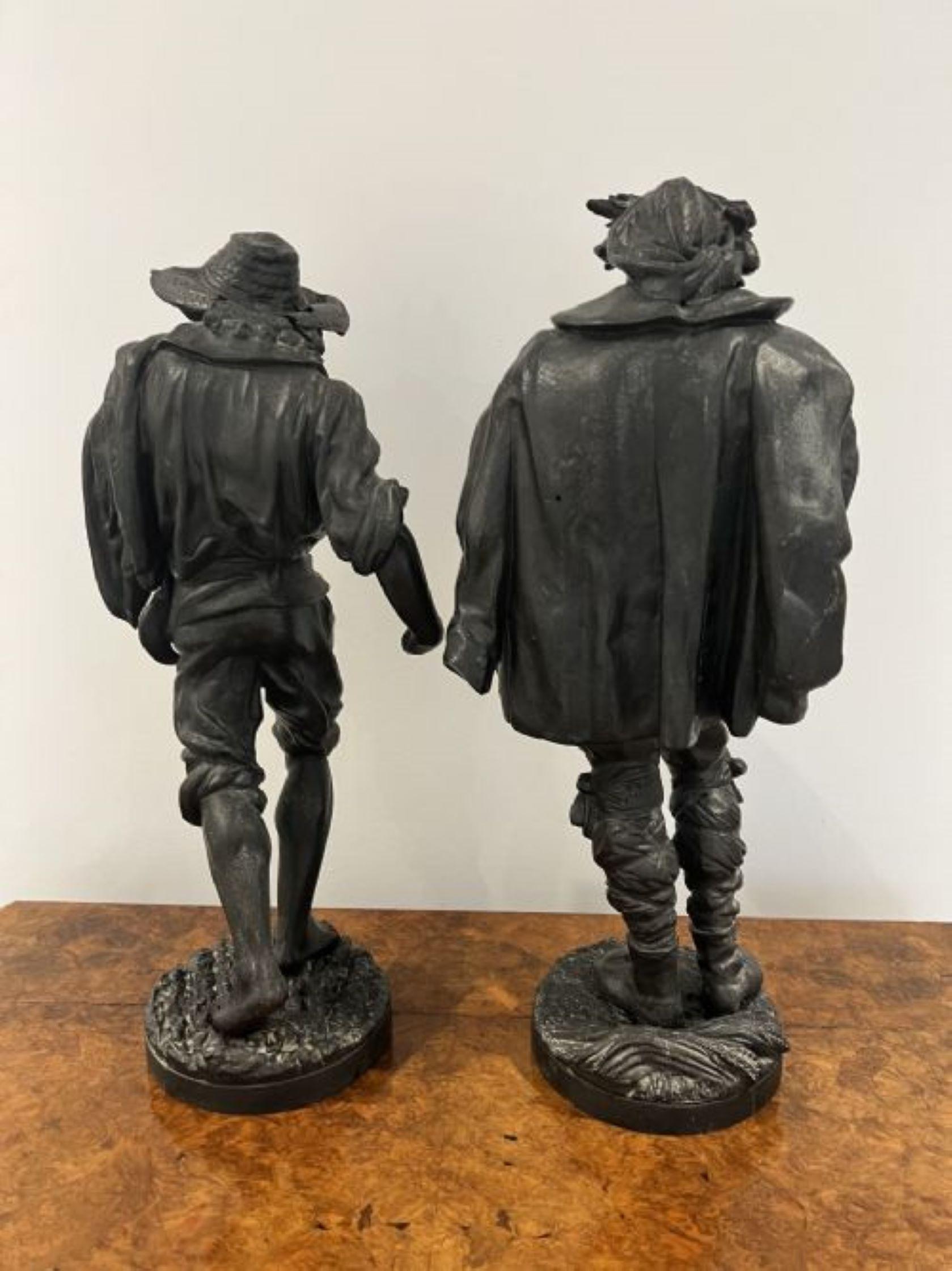 Spelter Large pair of antique Victorian quality spelter figures  For Sale