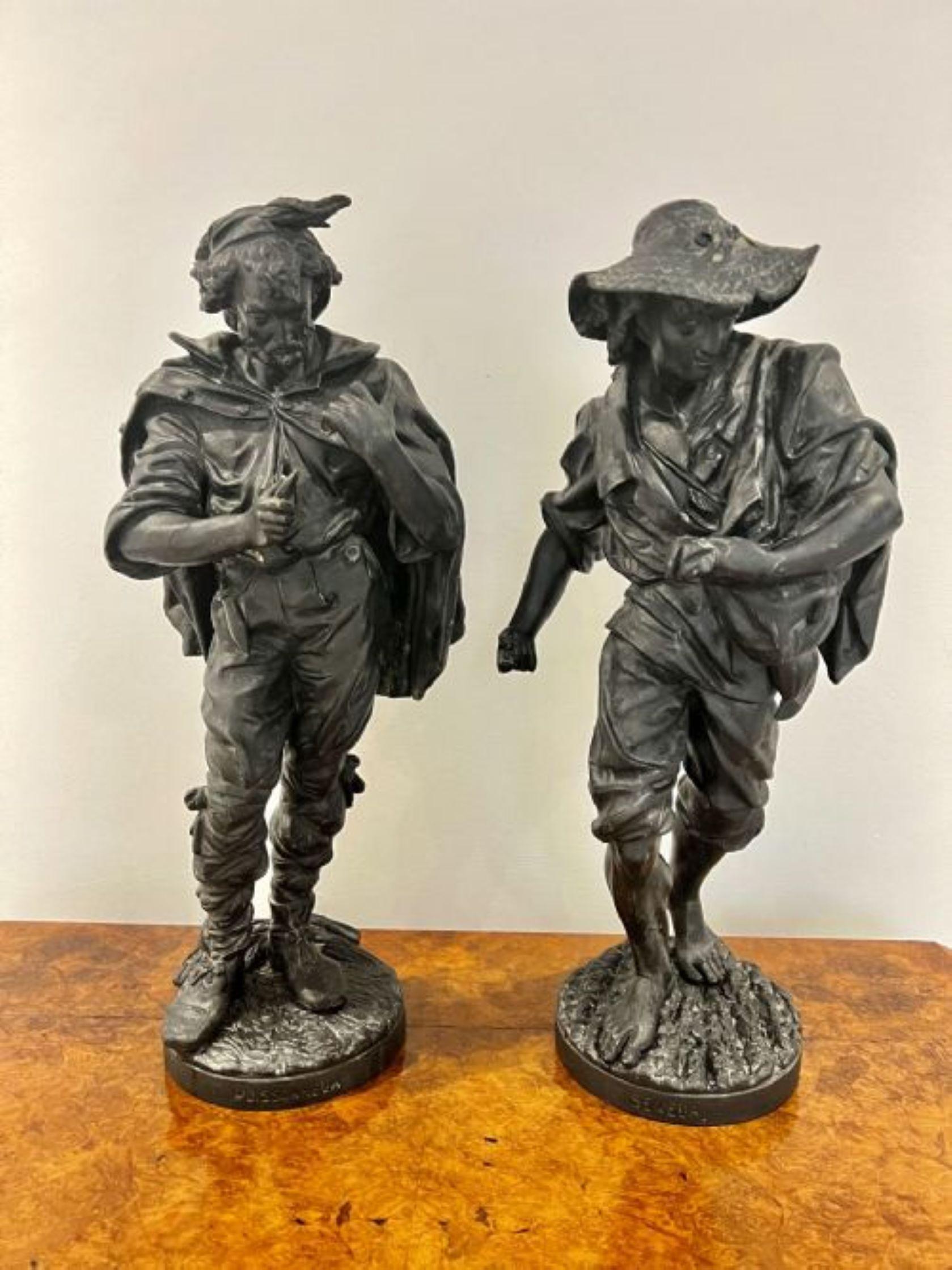 Large pair of antique Victorian quality spelter figures  For Sale 1