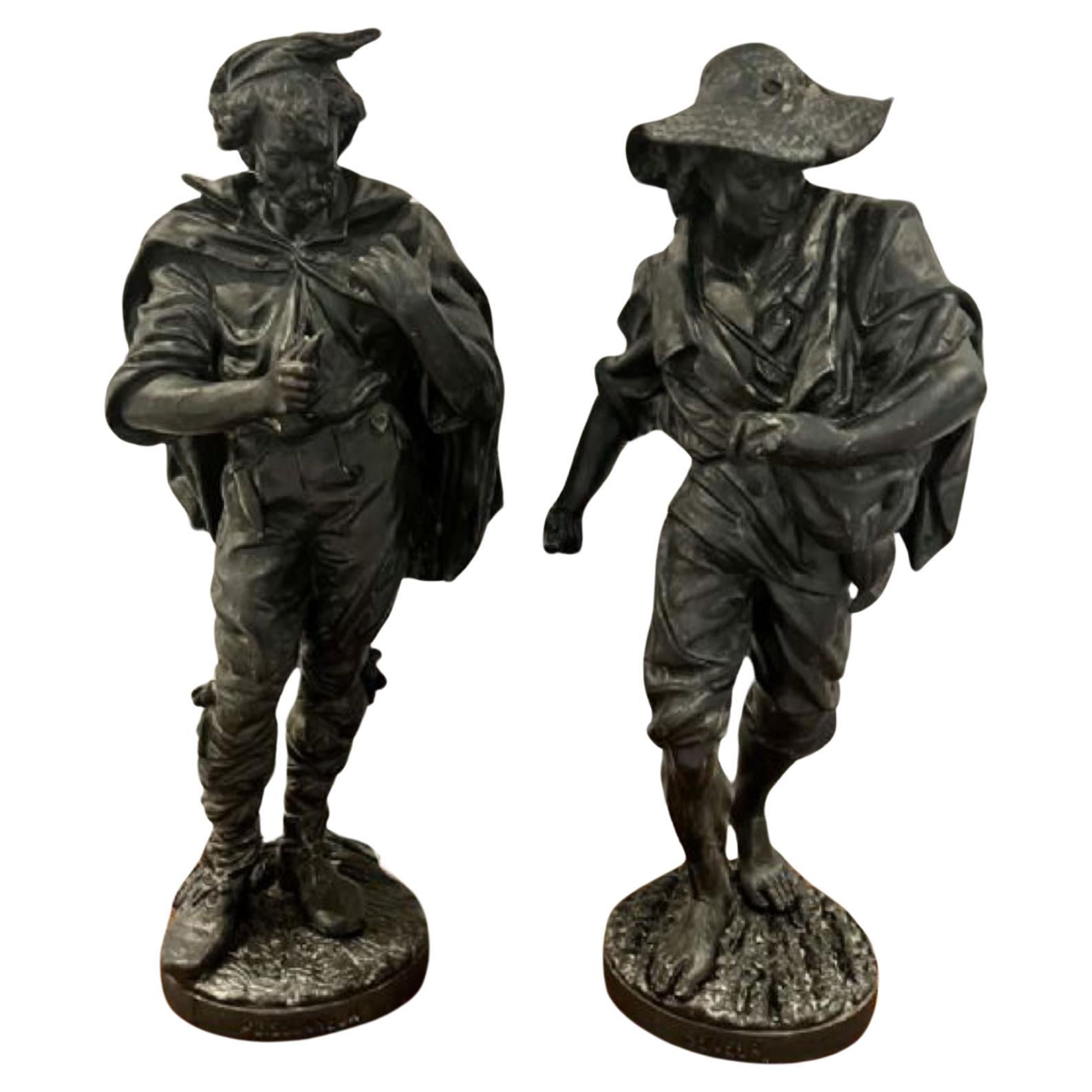 Large pair of antique Victorian quality spelter figures  For Sale