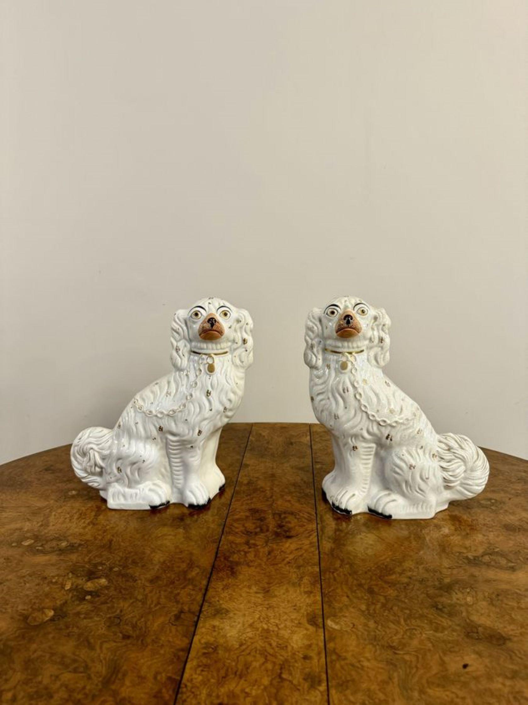 Large pair of antique Victorian seated Staffordshire spaniel dogs In Good Condition For Sale In Ipswich, GB