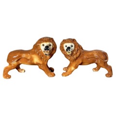 Large pair of antique Victorian Staffordshire lions 