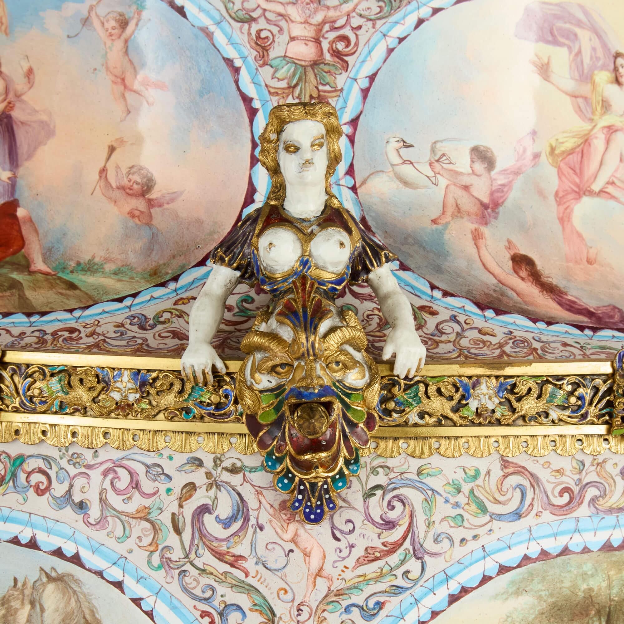 Large Pair of Antique Viennese Silver-Gilt and Enamel Vases Attributed to Böhm For Sale 3