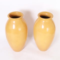 Large Pair of Antique Yellow Glazed Jardinieres or Floor Vases