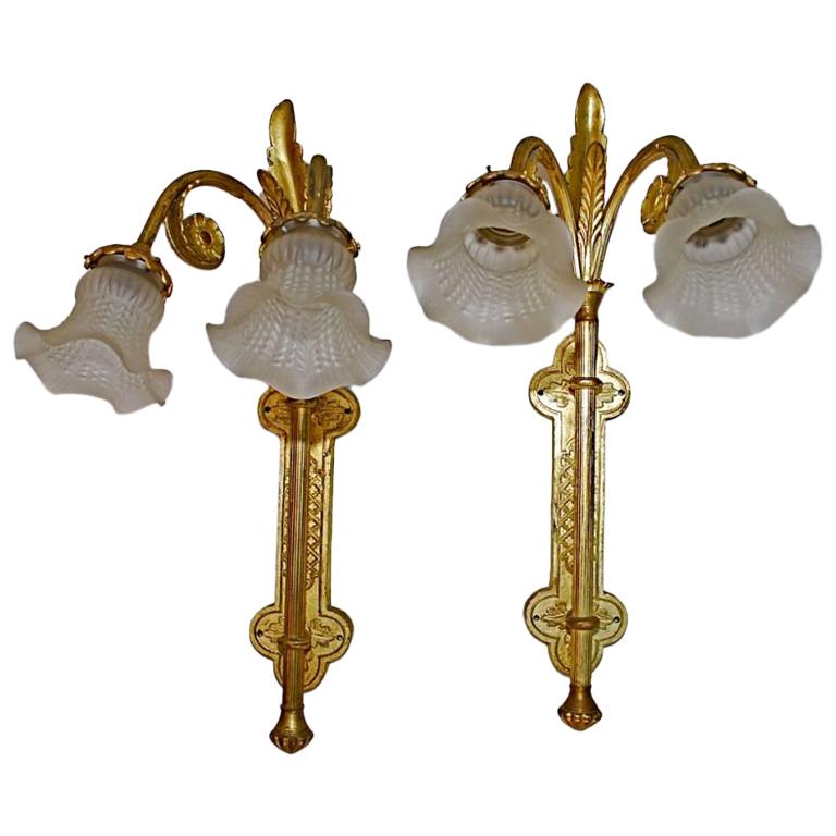 Large pair of antiques French 19 th century bronze sconces For Sale