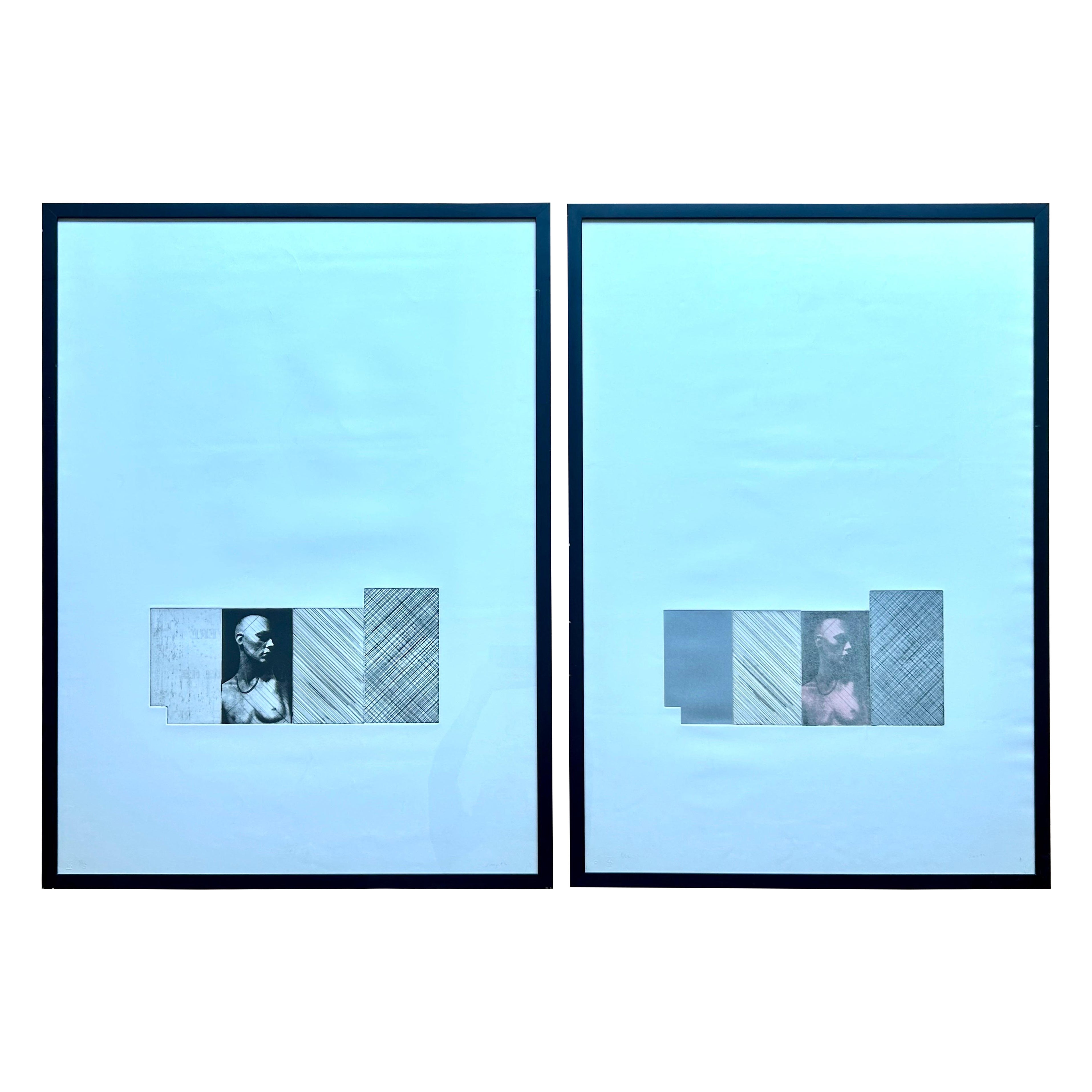 Large Pair of Aquatint Etchings 1982 Ed Moses For Sale