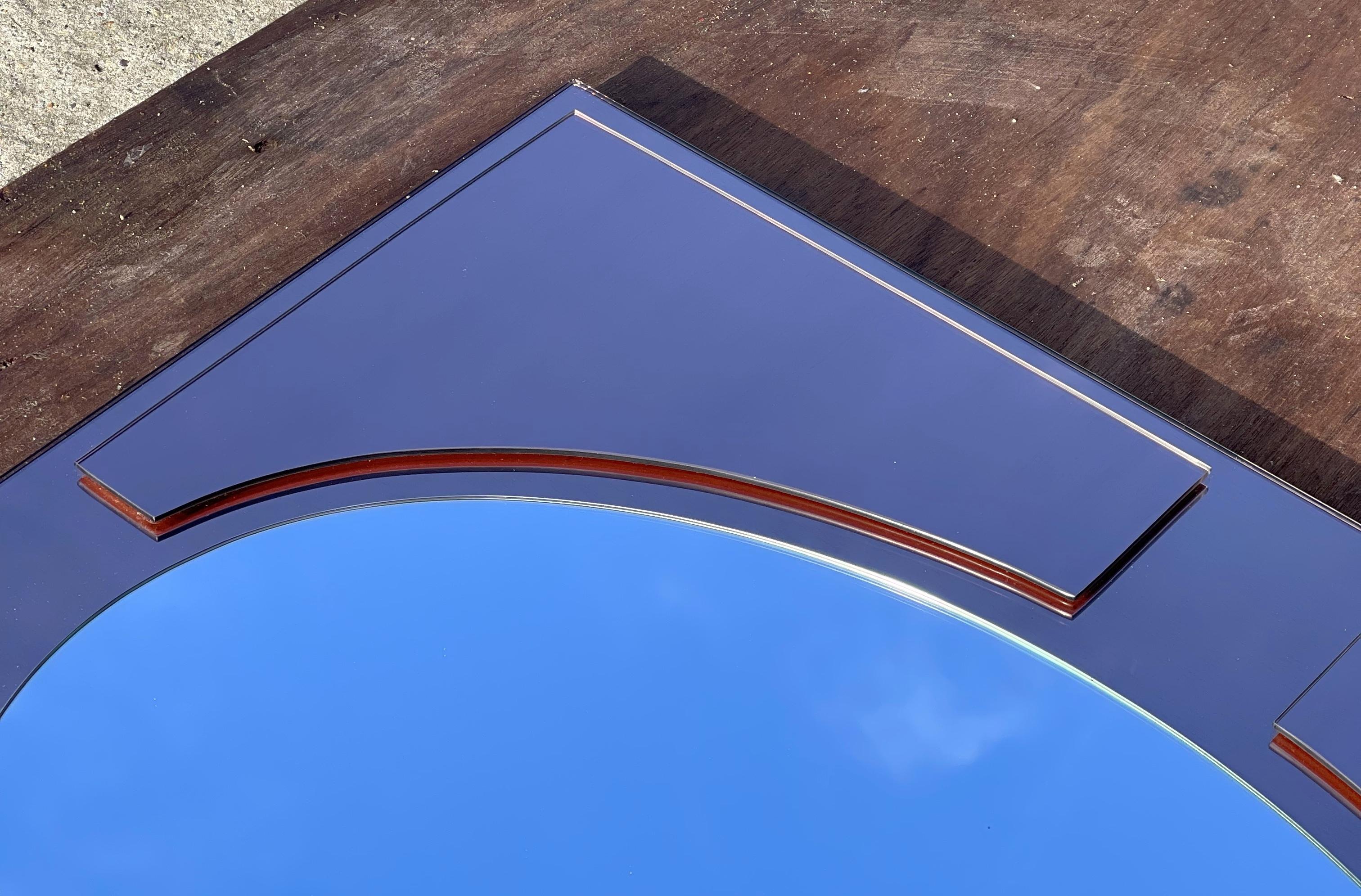 LARGE PAAR ART DECO AMBER PEACH BEVELLED WALL MiRRORS STUNNING GLASS PATINA (Glas) im Angebot