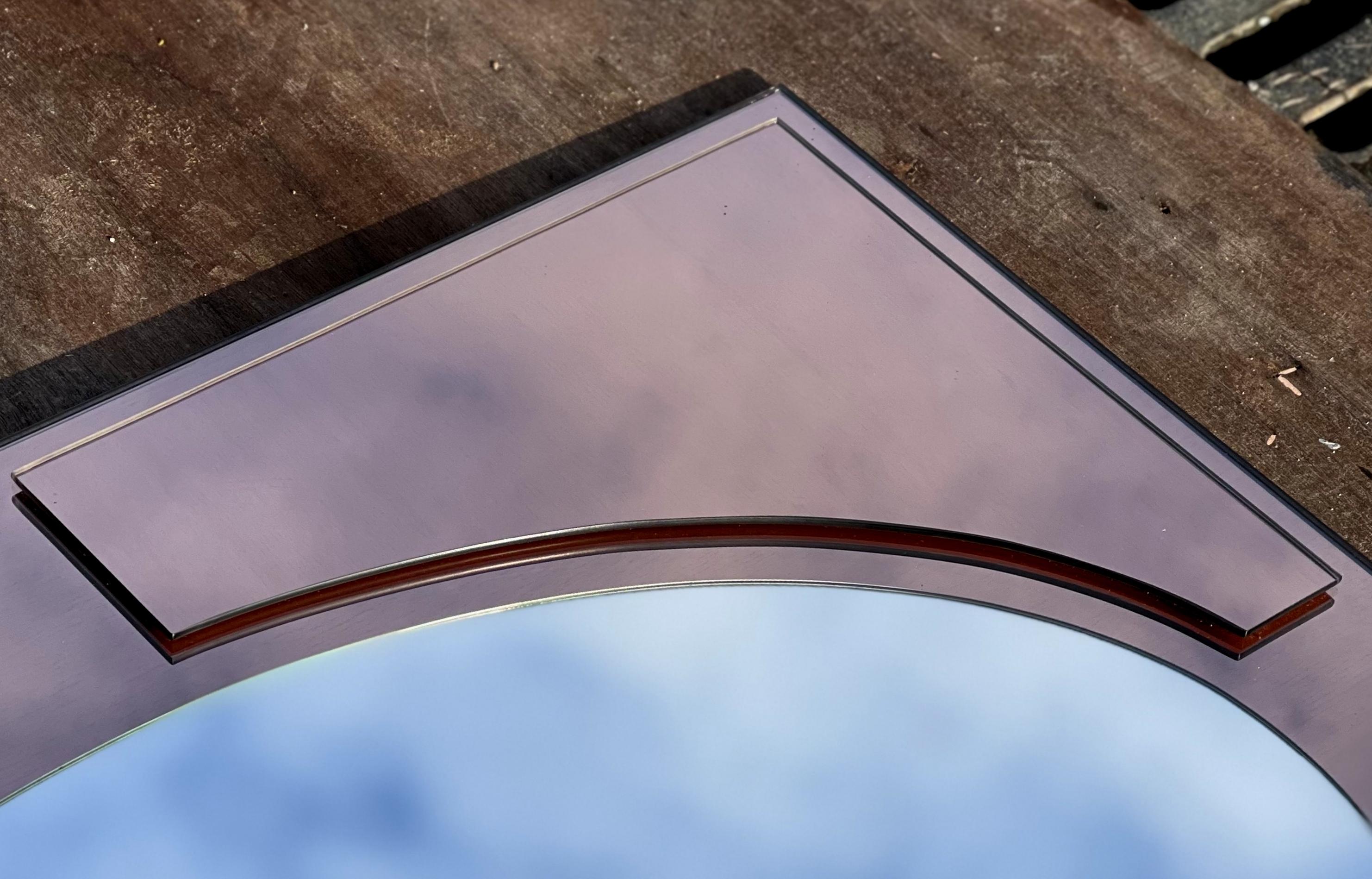 LARGE PAAR ART DECO AMBER PEACH BEVELLED WALL MiRRORS STUNNING GLASS PATINA im Angebot 1