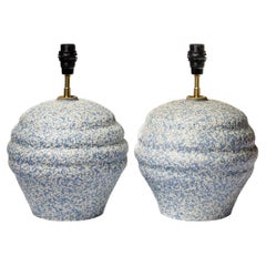 Large pair of art deco blue and white ceramic tables lamps circa 1940 20th