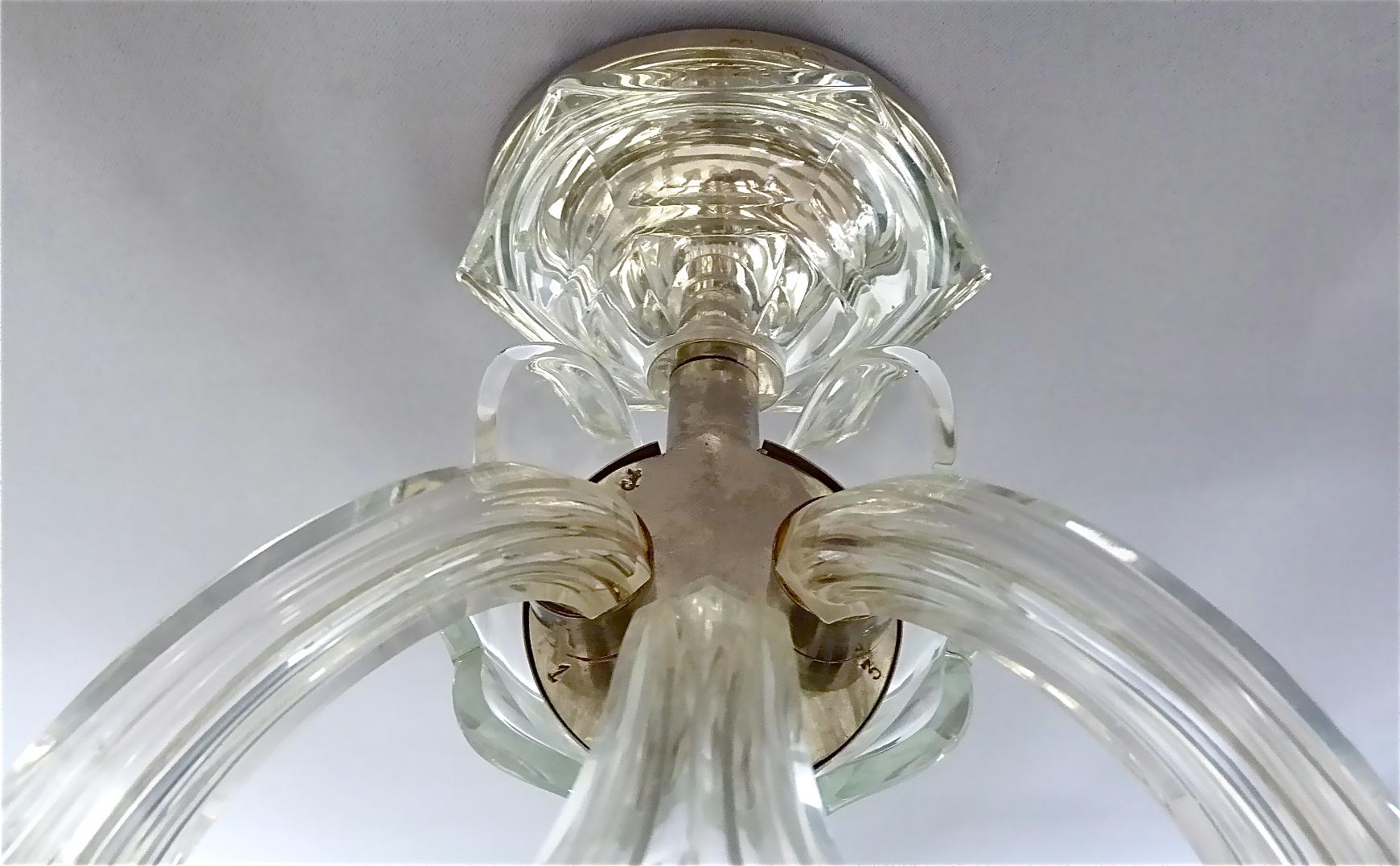 Large Pair of Art Deco Faceted Crystal Glass Wall Lamps Sconces Baccarat Style For Sale 3