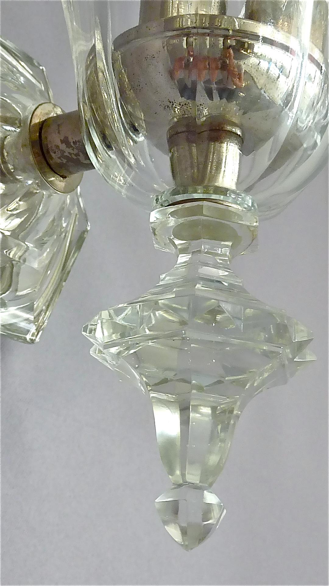 Large Pair of Art Deco Faceted Crystal Glass Wall Lamps Sconces Baccarat Style For Sale 5
