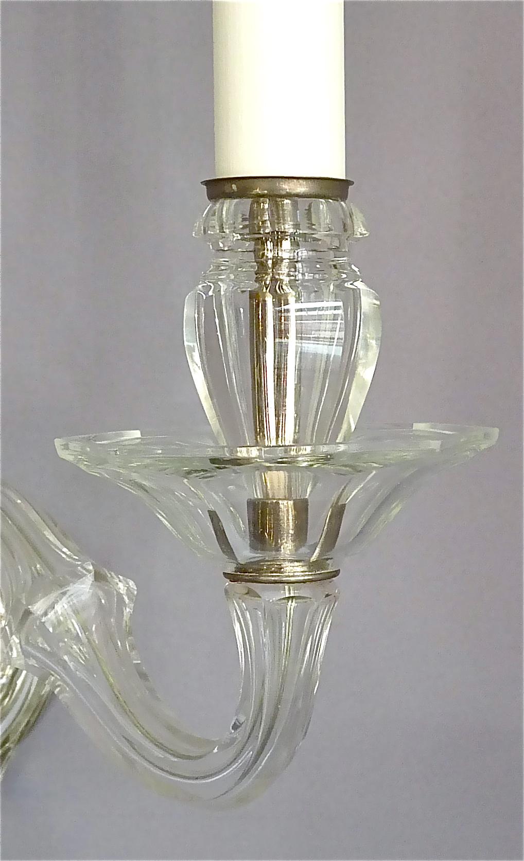 Large Pair of Art Deco Faceted Crystal Glass Wall Lamps Sconces Baccarat Style For Sale 6