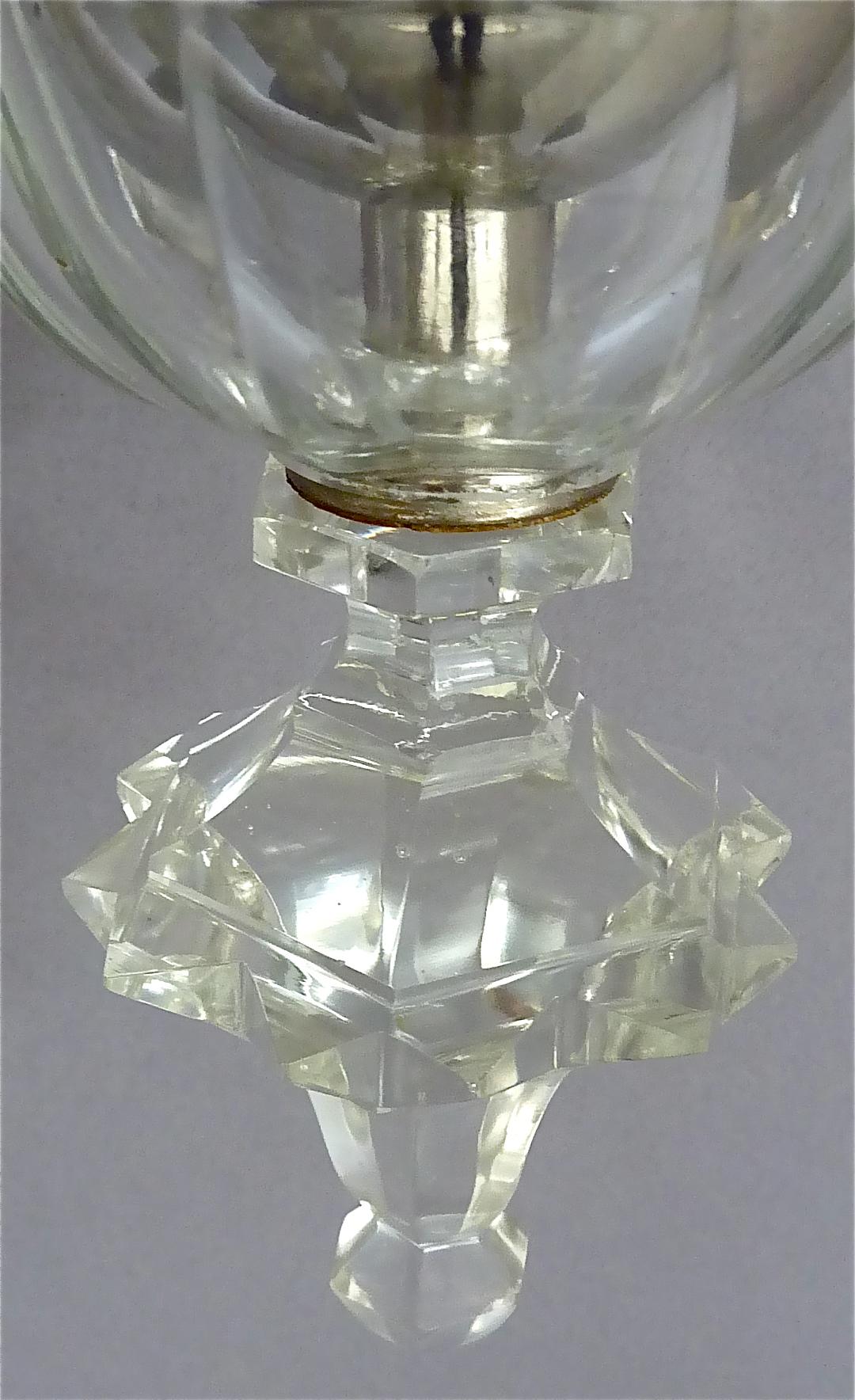 Metal Large Pair of Art Deco Faceted Crystal Glass Wall Lamps Sconces Baccarat Style For Sale